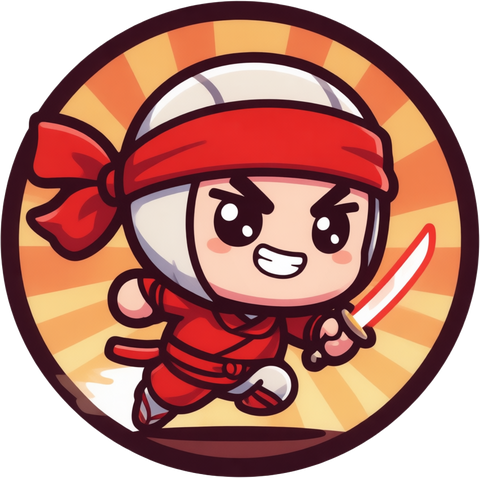 Thanik Games mascot: a chibi ninja dashing with a katana